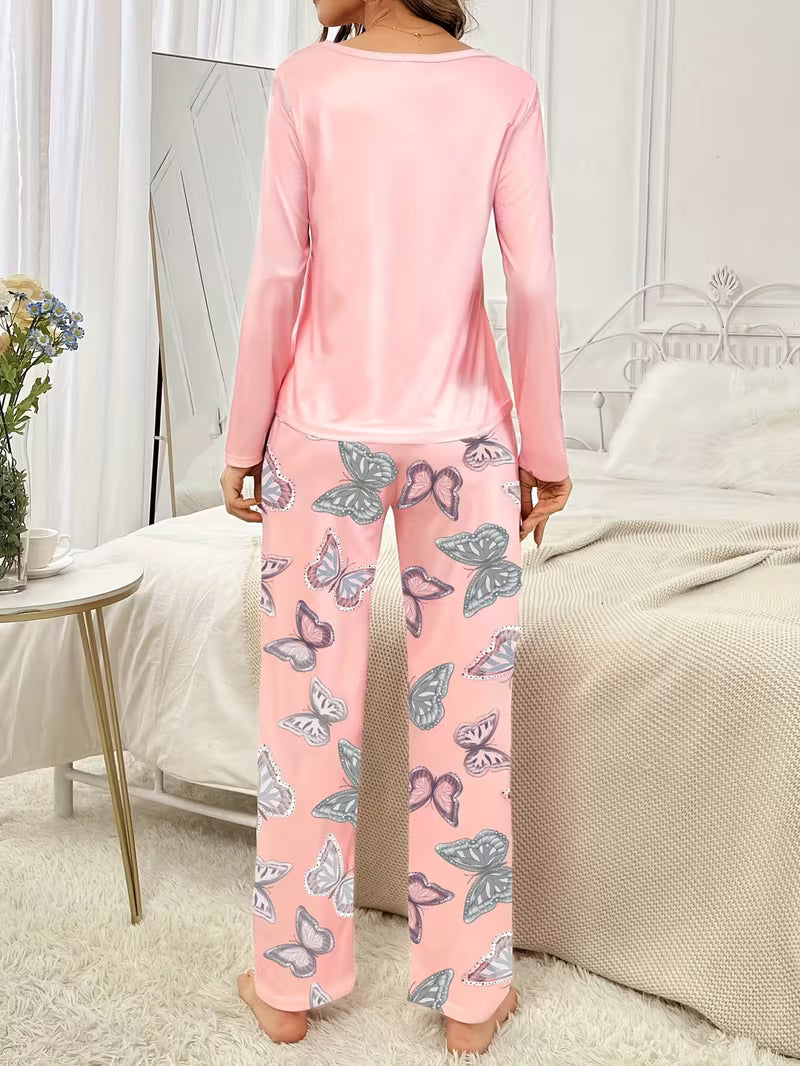 Pajama Set with Butterfly Print