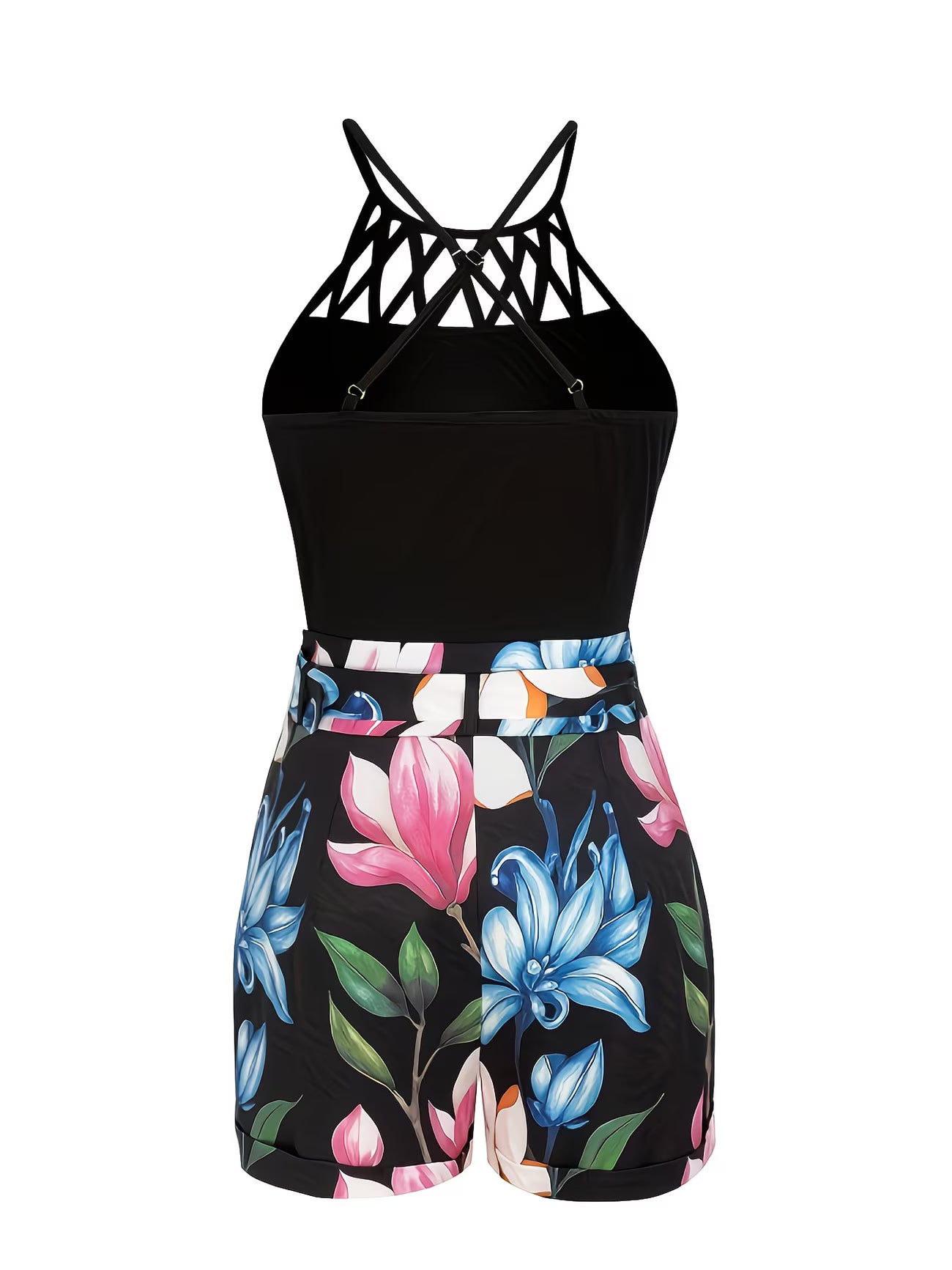 Halterneck Cut-Out Top & Floral Print Shorts Co-ord Set