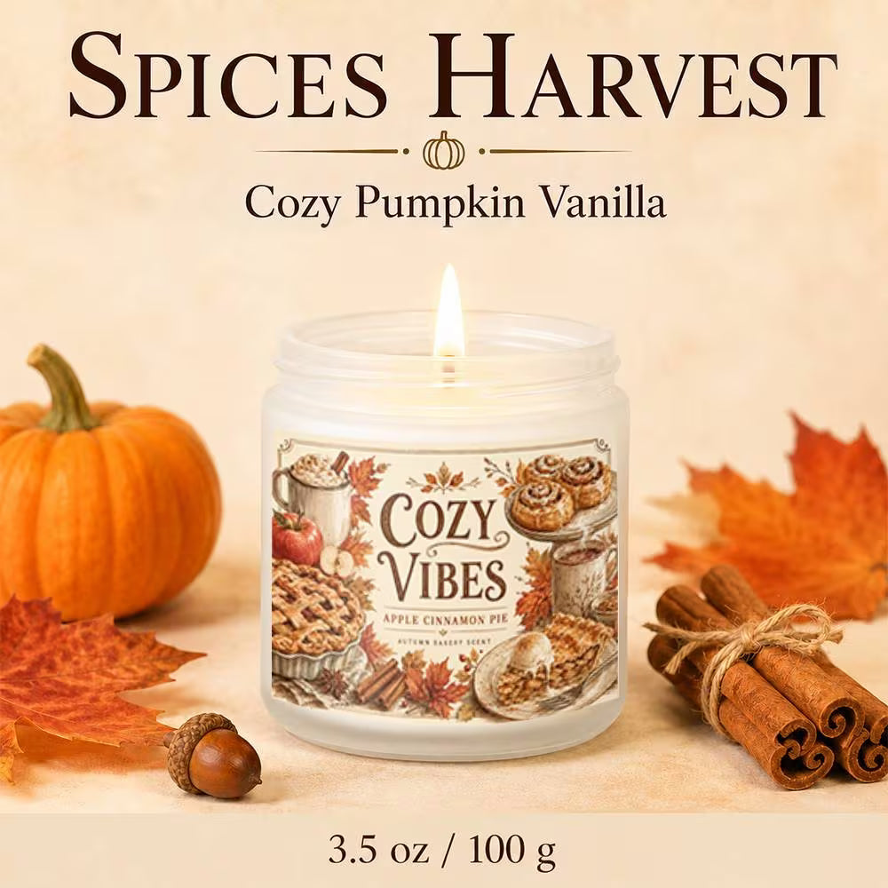 Autumn Pumpkin Vanilla Scented Candle | Vintage Fall Label Glass Jar