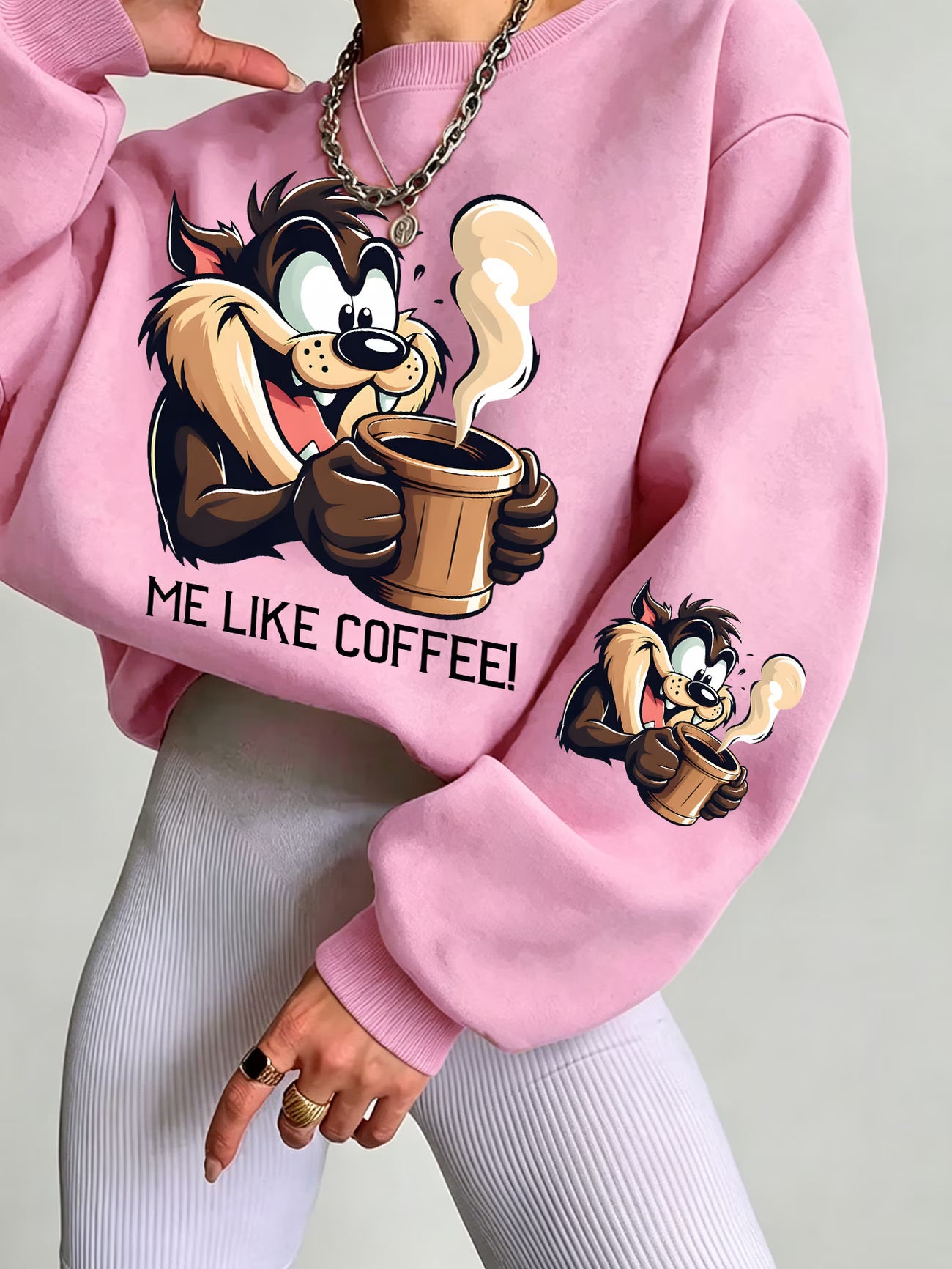 Looney Tunes Taz 'Me Like Coffee' Cartoon Print Crew Neck Sweatshirt