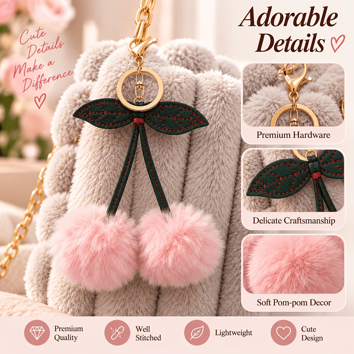 Women's Plush Mini Shoulder Bag with Cherry Charm
