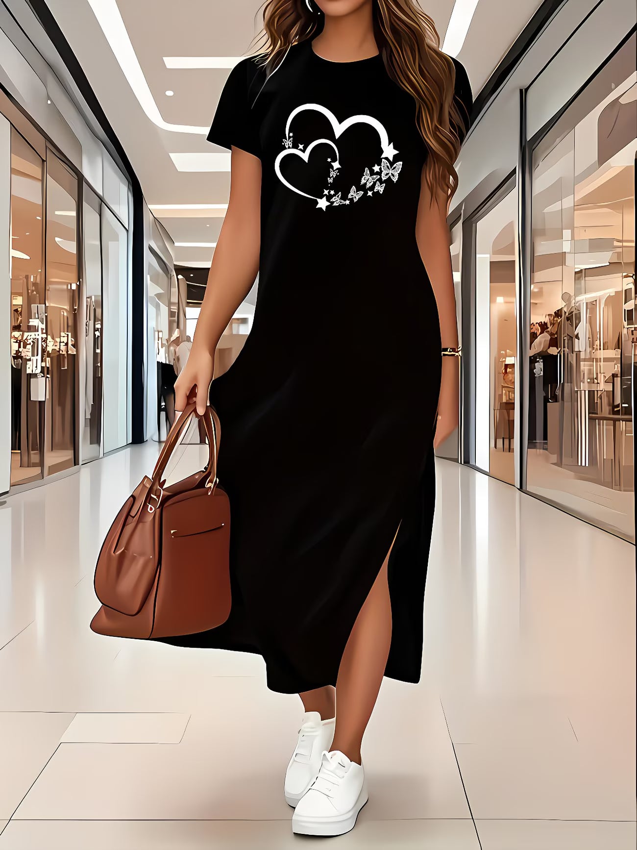 Elegant Printed Side Slit Dress
