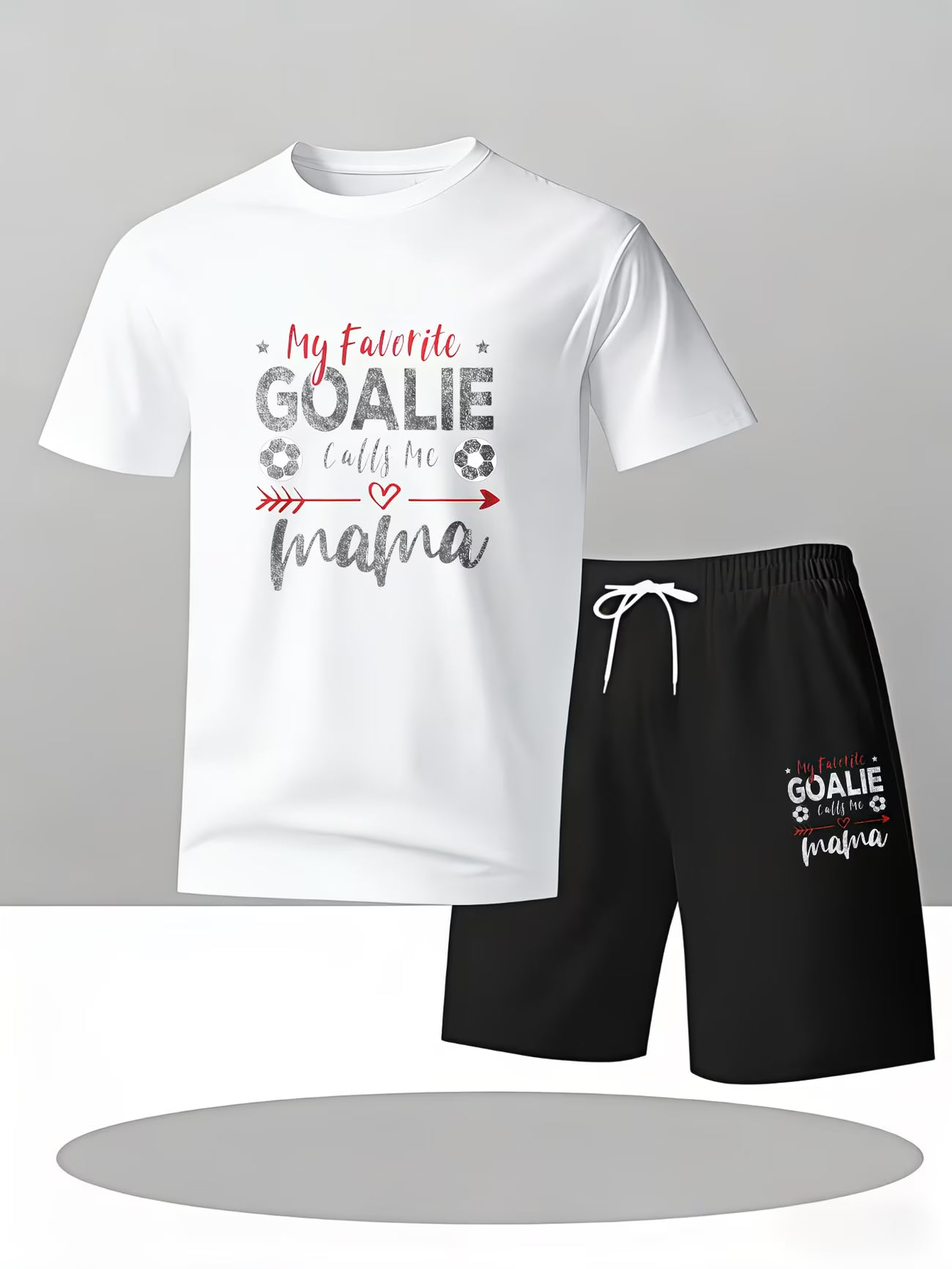 'My Favourite Goalie Calls Me Mama' Men's Sporty Matching T-Shirt Set