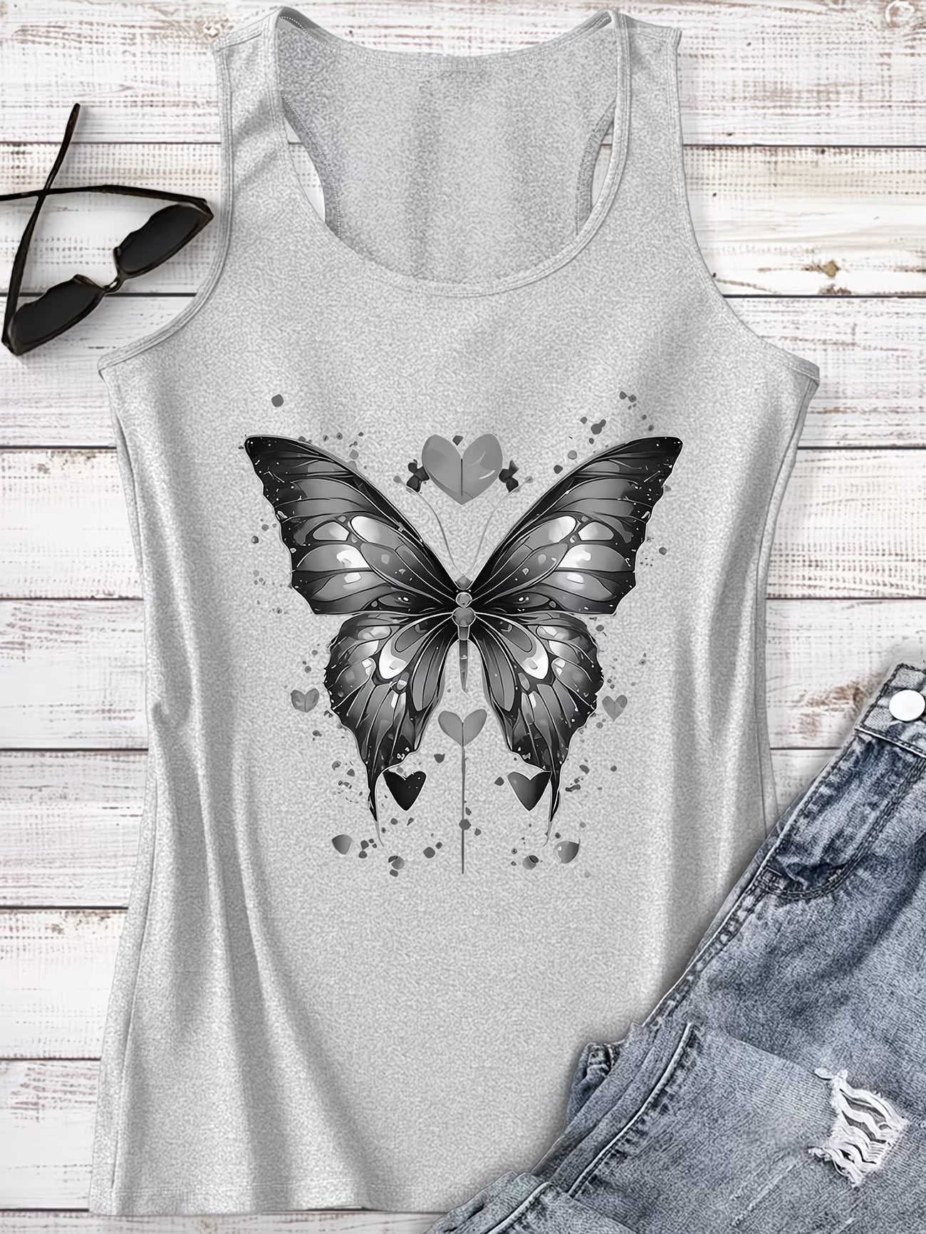 ladies Butterfly, Featuring Scattered Heart Decorations