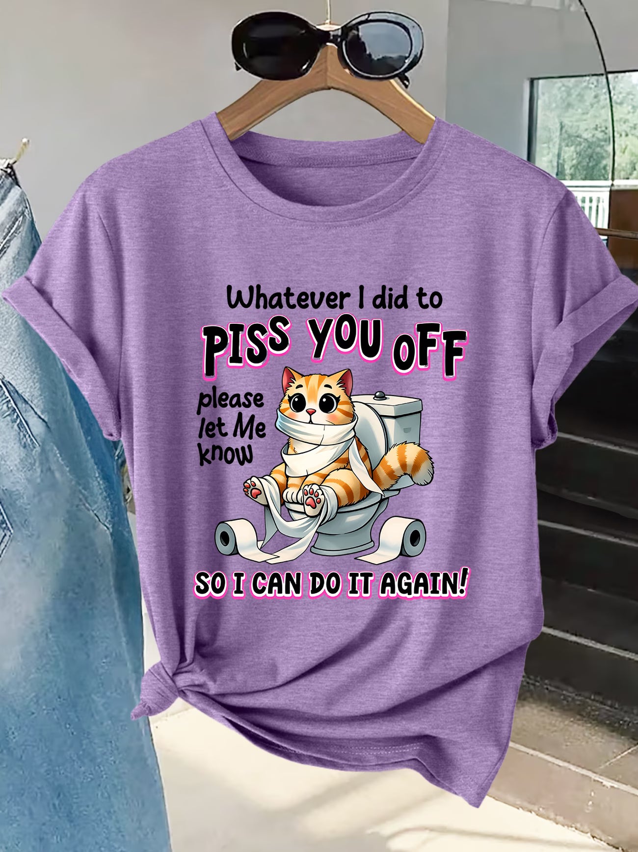 Plus Size Women's Funny Cat in Toilet T-Shirt – Humorous Slogan & Toilet-Themed Print