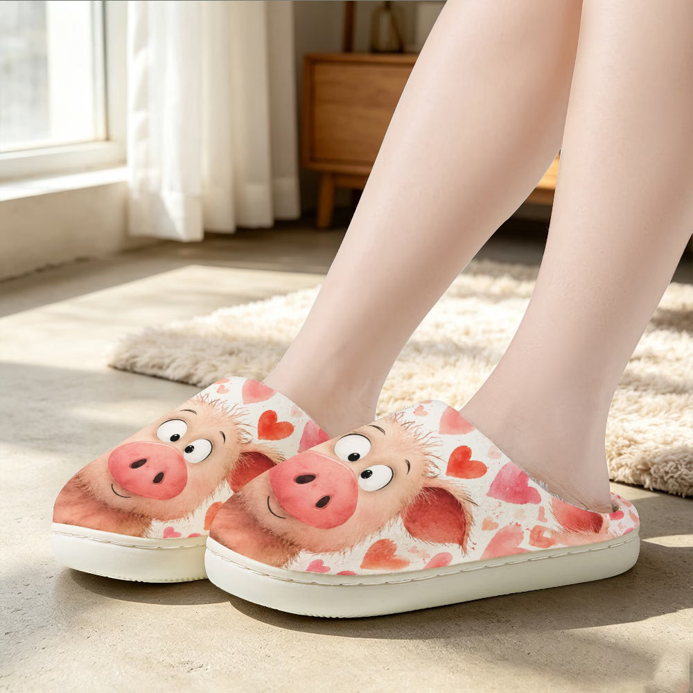 Cartoon Pig & Heart Pattern Soft Slippers