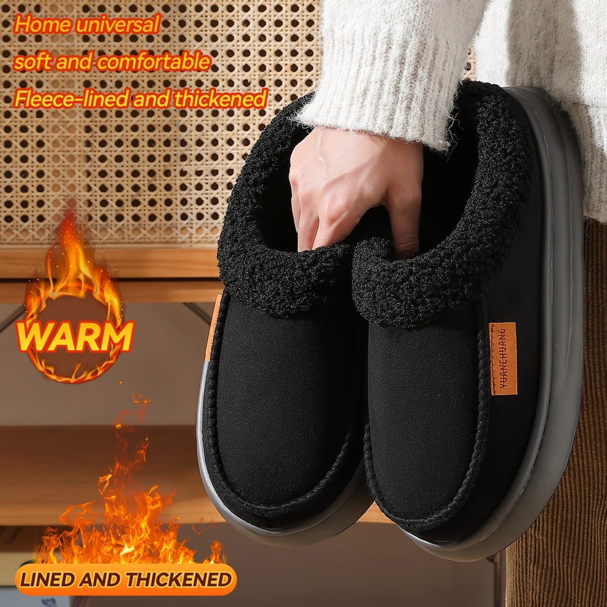 Men's Soft Plush Home Slippers – Minimalist Letter Design, Large Sizes