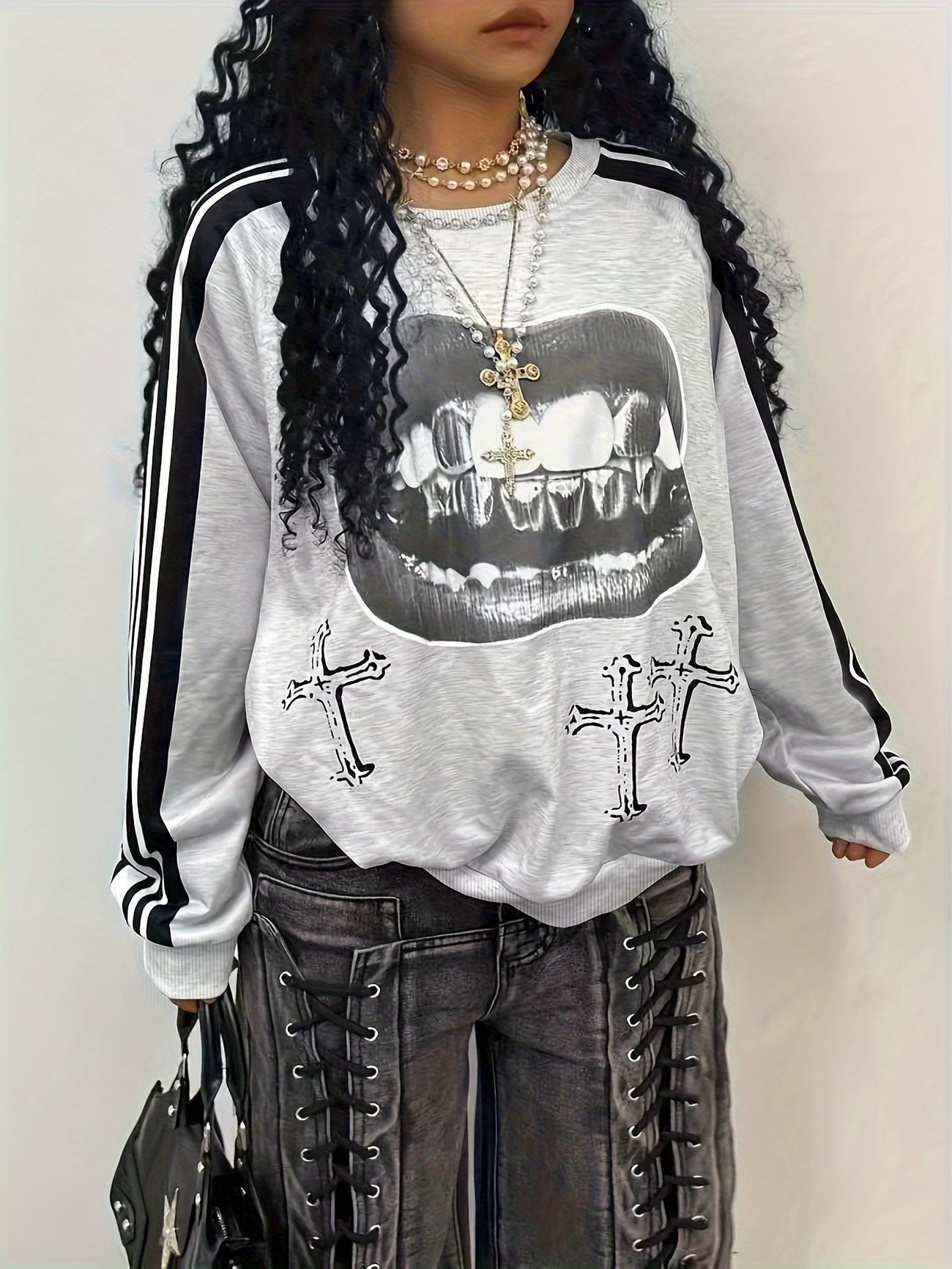 Women'S V-Neck Long Sleeve Sweatshirt