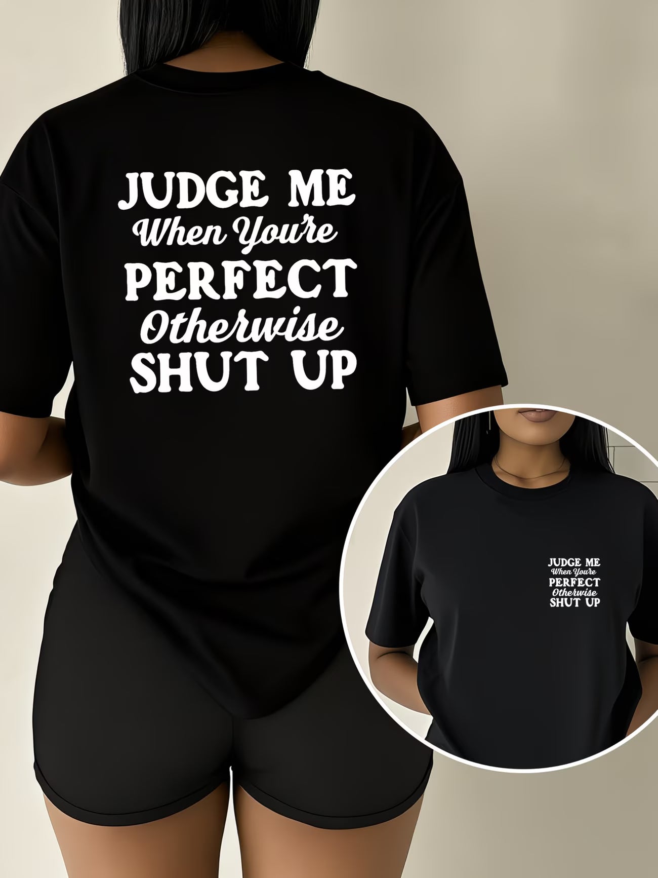 Women's Plus Size Slogan T-Shirt — "Judge Me When You're Perfect"