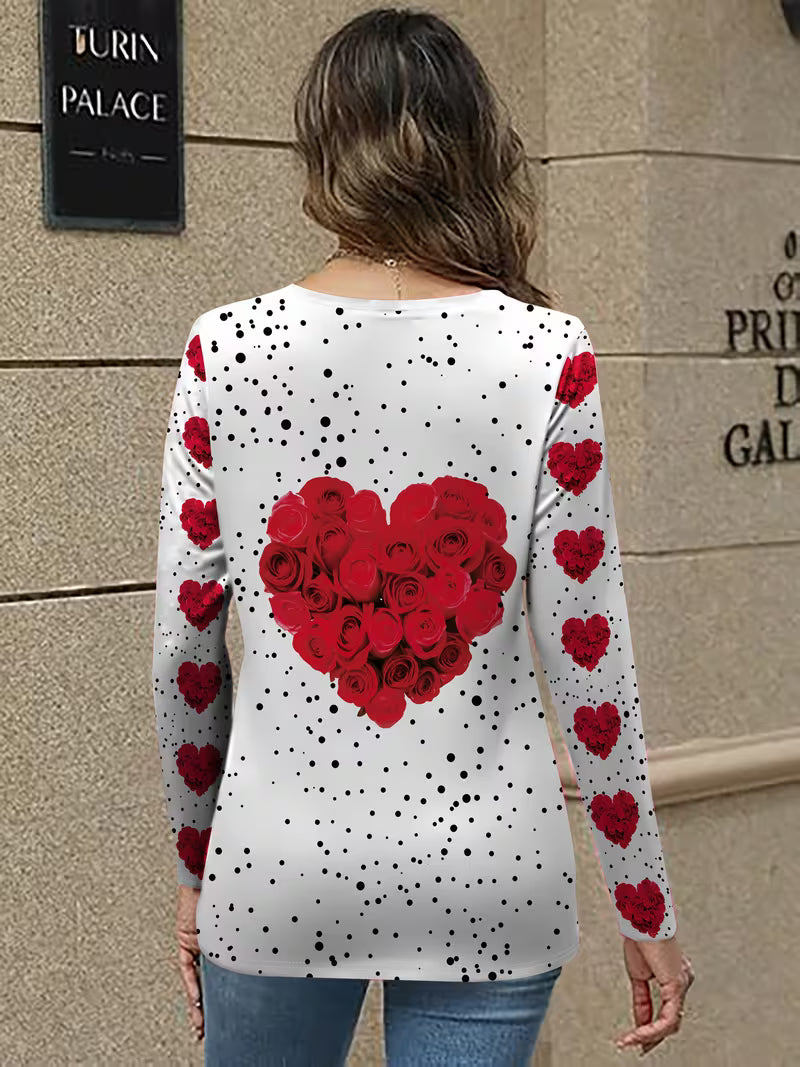 Women's T-Shirt with Elegant Heart Rose Design