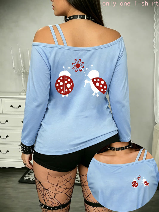 Front And Back Printed Design Thin Strap T-Shirt