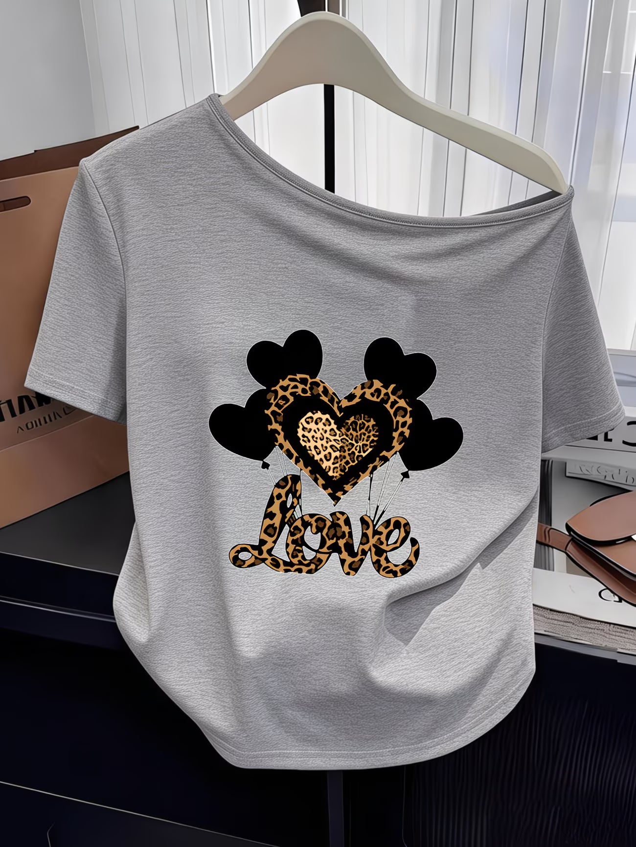 Leopard Print, Heart & 'LOVE' Lettering Graphic Top