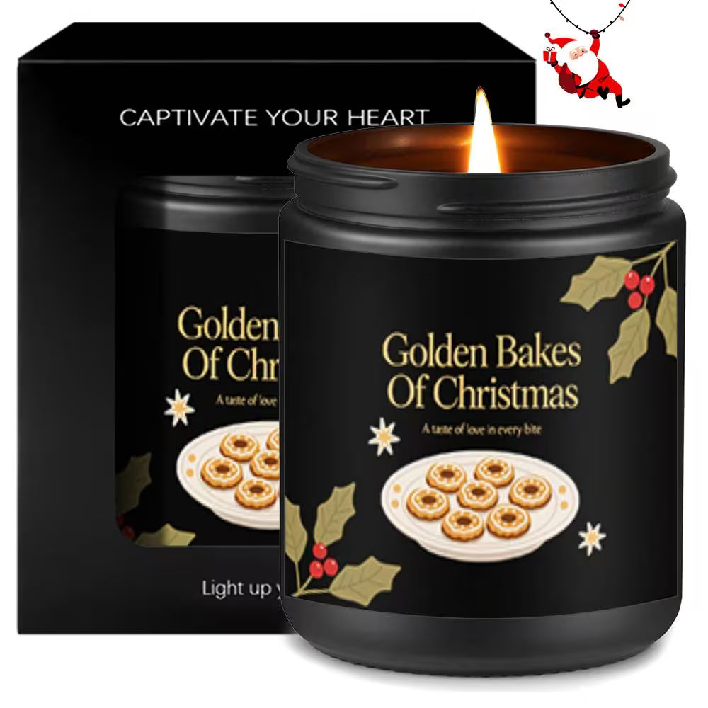 Lavender Scented Candle | Golden Bakes of Christmas Cookie Plate & Holly Star Design