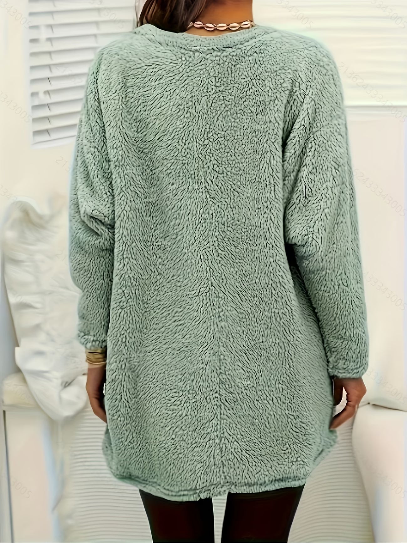 Floral Print Plush Pullover Sweatshirt – V-Neck Elegant Fleece Top