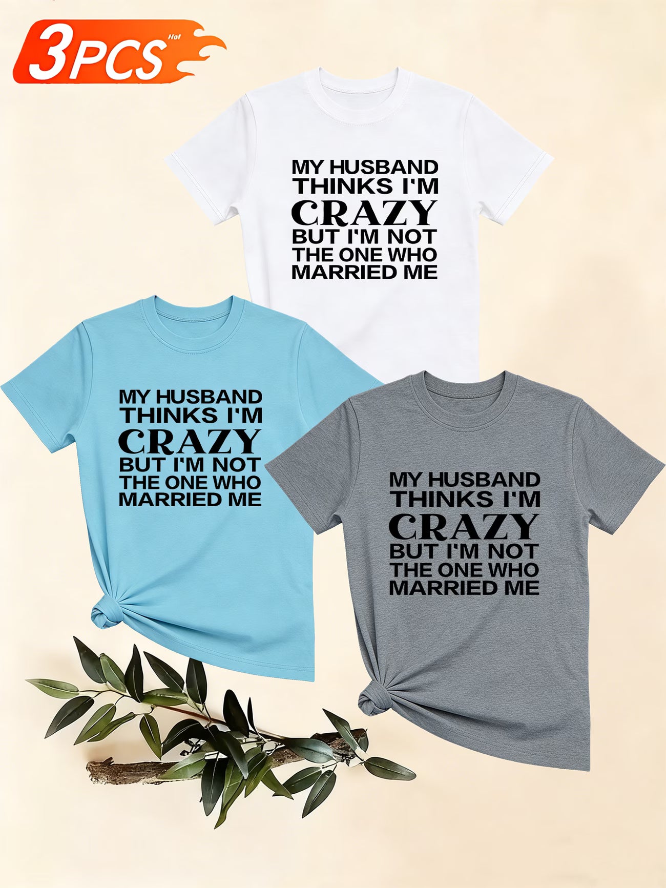 Women's Funny Slogan T-Shirts — 3-Pack Short Sleeve Casual Tops