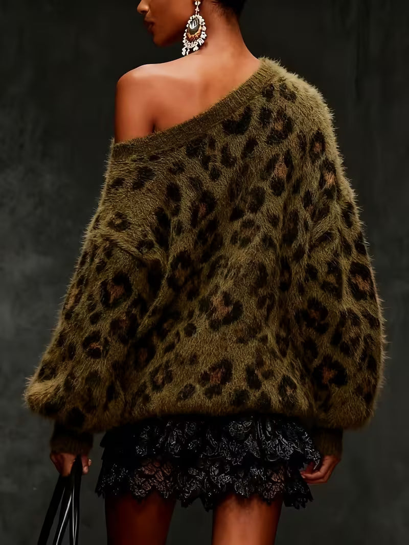 Retro Leopard Print Faux Fur Cardigan