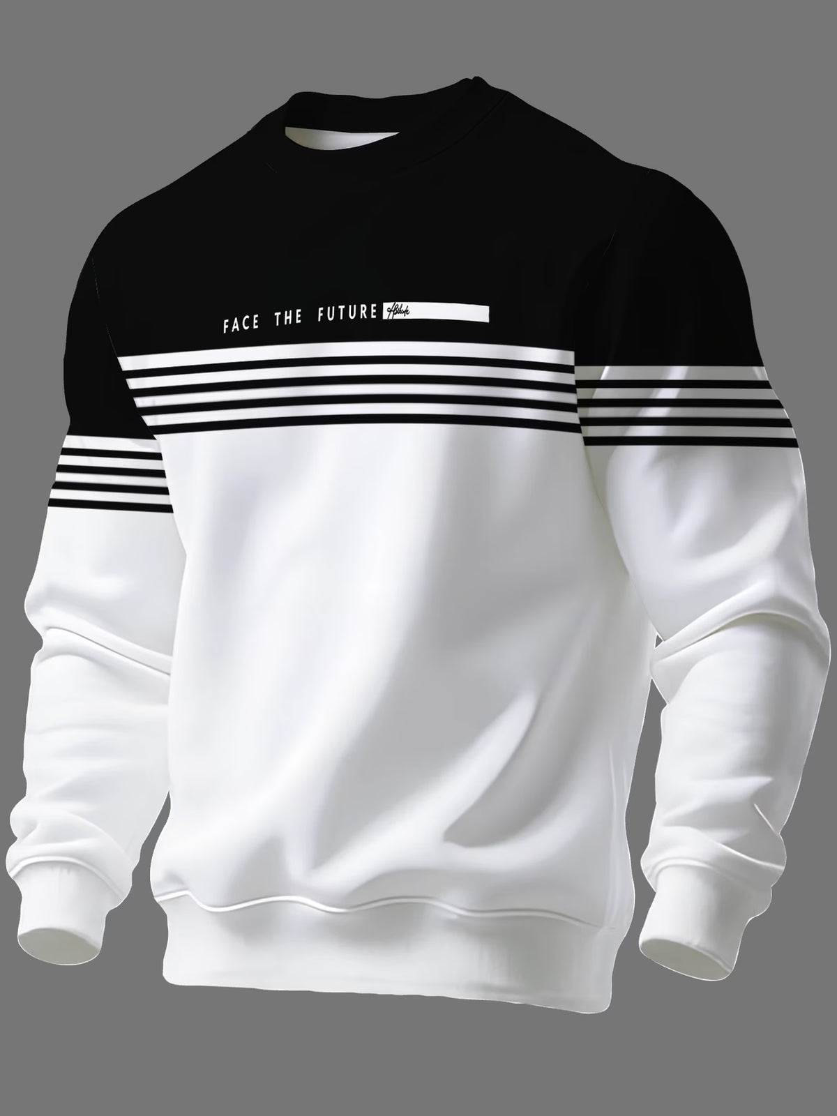 Men’s Black & White Striped Colour-Block Sweatshirt