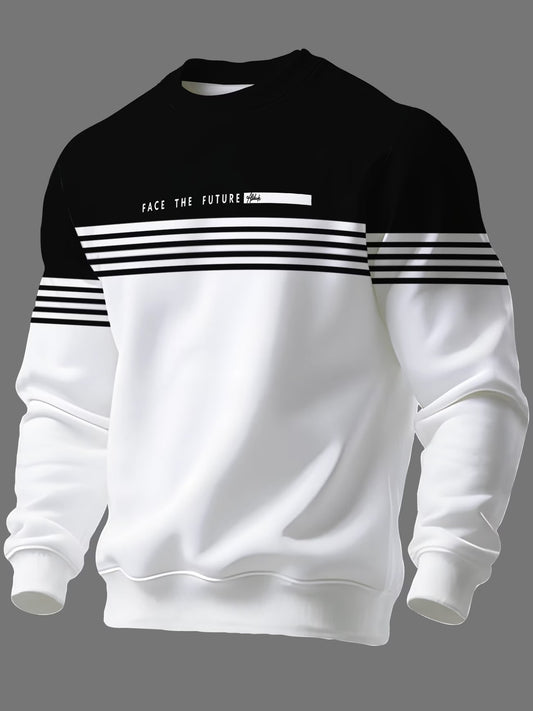 Men’s Black & White Striped Colour-Block Sweatshirt