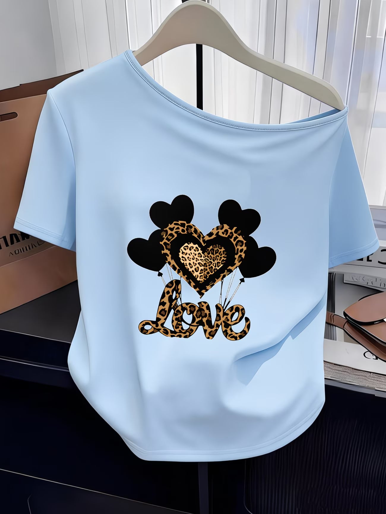 Leopard Print, Heart & 'LOVE' Lettering Graphic Top