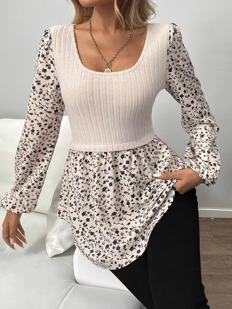 Women's Square Neck Asymmetrical Hem Blouse