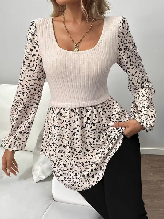 Women's Square Neck Asymmetrical Hem Blouse