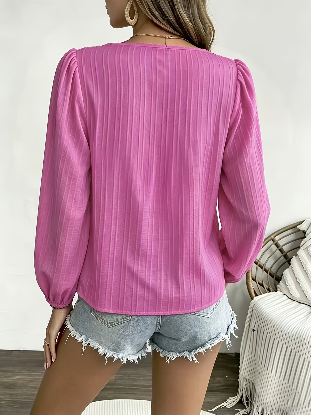 Floral Embroidery Puff Sleeve  Blouse
