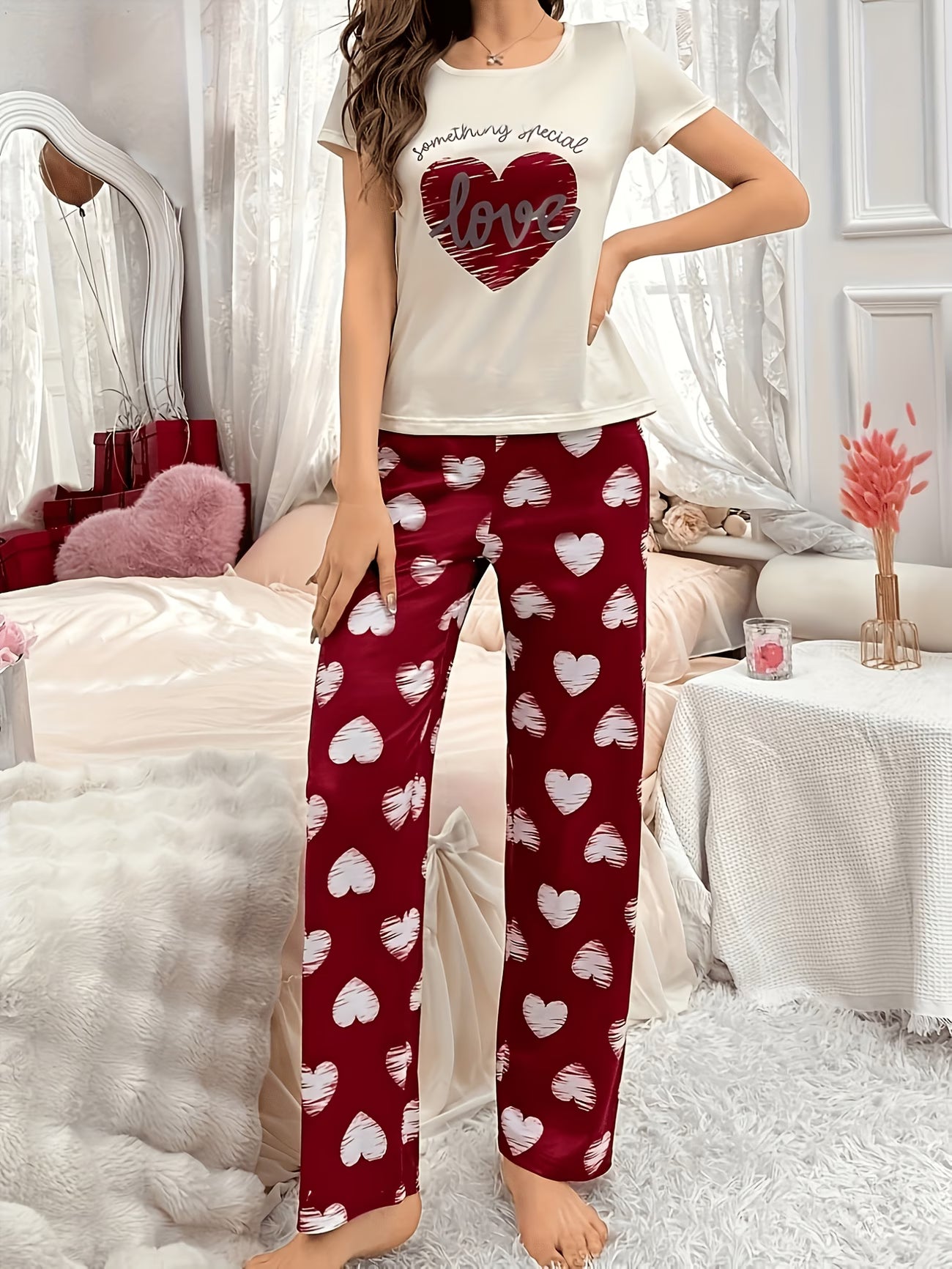 Women's Casual Heart / All-Season Pajama Set