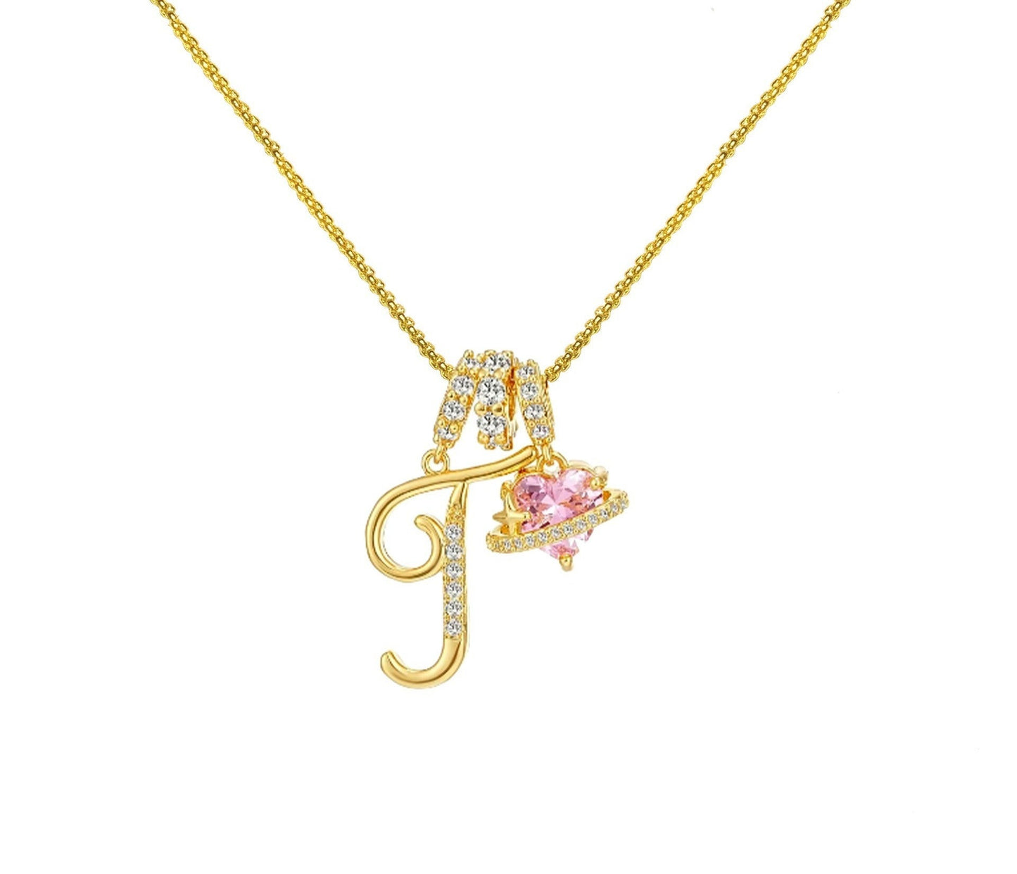 A-Z Alphabet Elegant Blue Heart Necklace with Zircons