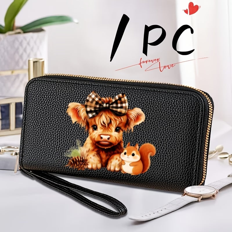 Women's Highland Cow & Squirrel Print Zip Card Holder