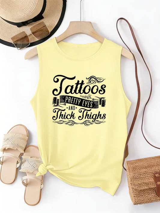 Tattoo Print Round-Neck Tank Top