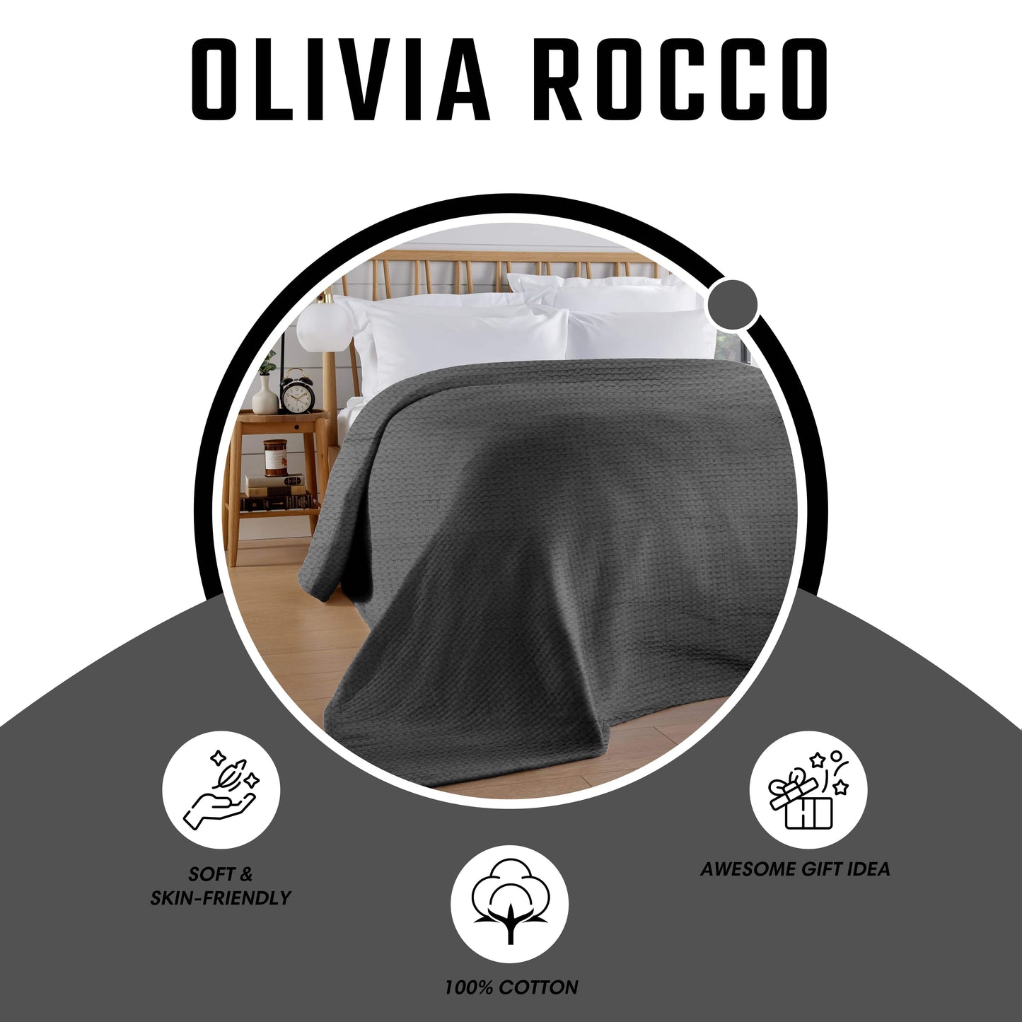 Florian Checked Throw Blanket Grey Bedspread for Sofas Armchairs Sofa Settee Couch Beds & Couches