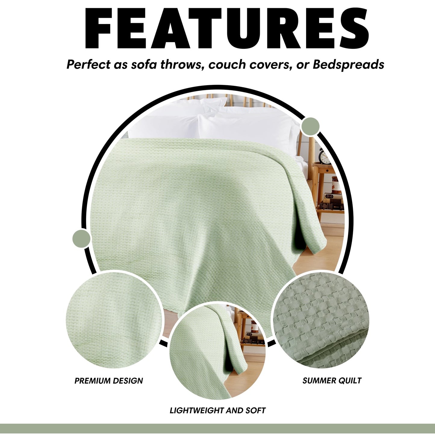 Florian Checked Throw Blanket Sage Green Bedspread for Sofas Armchairs Sofa Settee Couch Beds & Couches