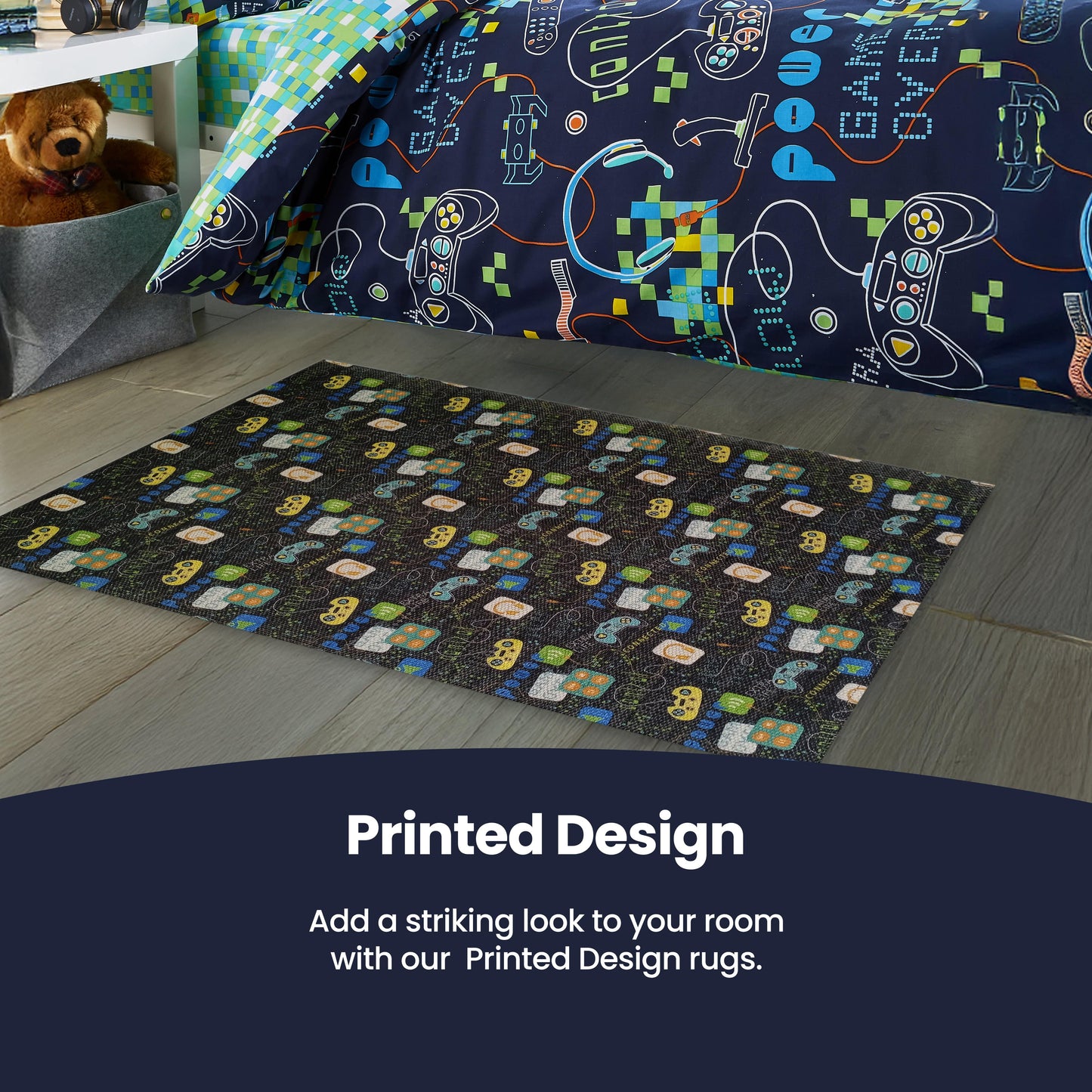Gamer Printed Rug Modern Non-Slip Soft Durable Floor Rug for Living Room Bedroom Hallway & Office