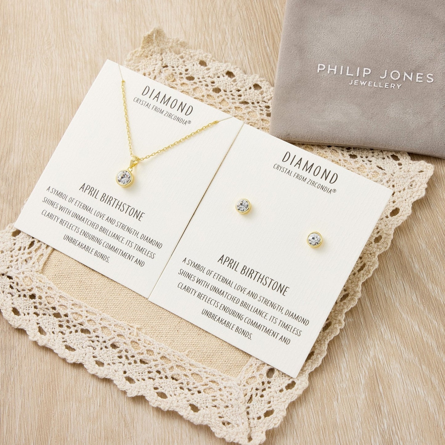 Gold Plated April (Diamond) Birthstone Necklace & Earrings Set Created with Zircondia® Crystals