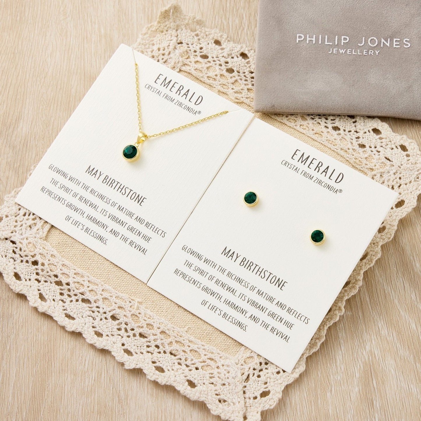 Gold Plated May (Emerald) Birthstone Necklace & Earrings Set Created with Zircondia® Crystals