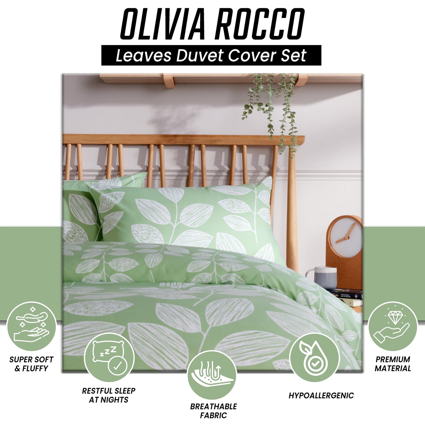 Leaf Print Reversible Cotton Rich Duvet Cover Set with Pillowcases Nature Inspired Bedding in Black and Gray