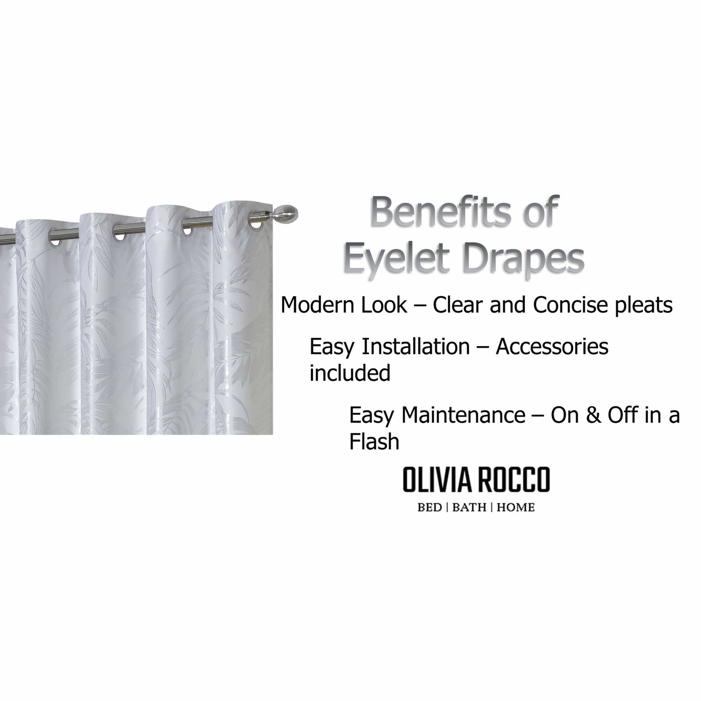 Leaf White Sparkle Blackout Curtains Super Soft Thermal Insulated Eyelet Drapes for Living Room & Bedroom 2 Panels