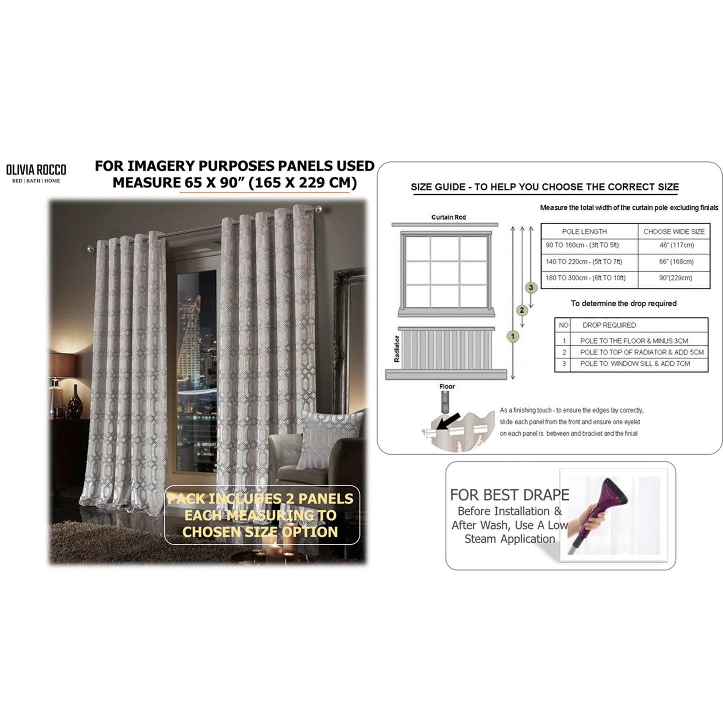 Luxe Geo Velvet Eyelet Curtains Champagne Thermal Insulated Soundproof Light Blocking Drapes for Bedroom & Lounge