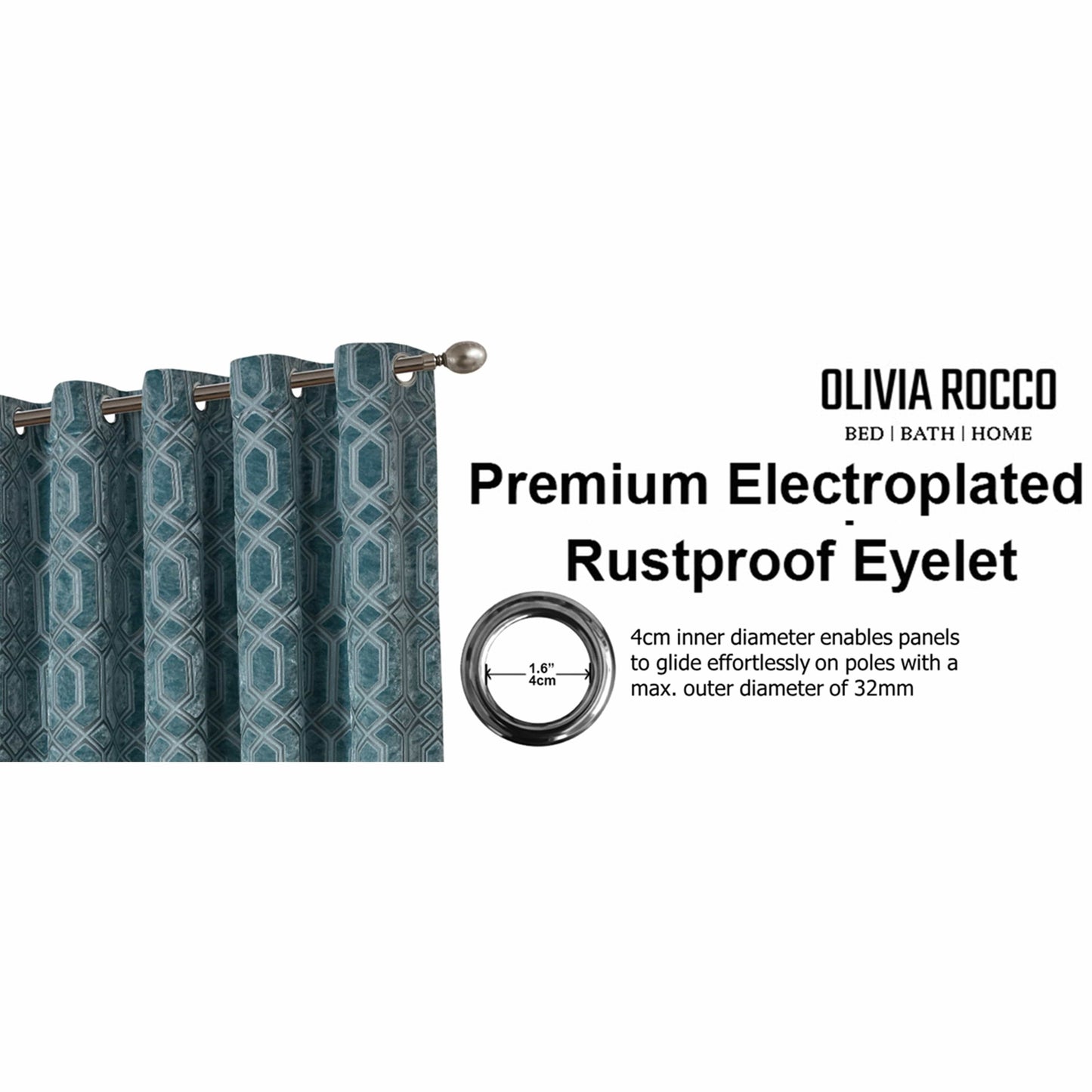 Luxe Geo Velvet Eyelet Curtains Teal Thermal Insulated Soundproof Light Blocking Drapes for Bedroom & Lounge