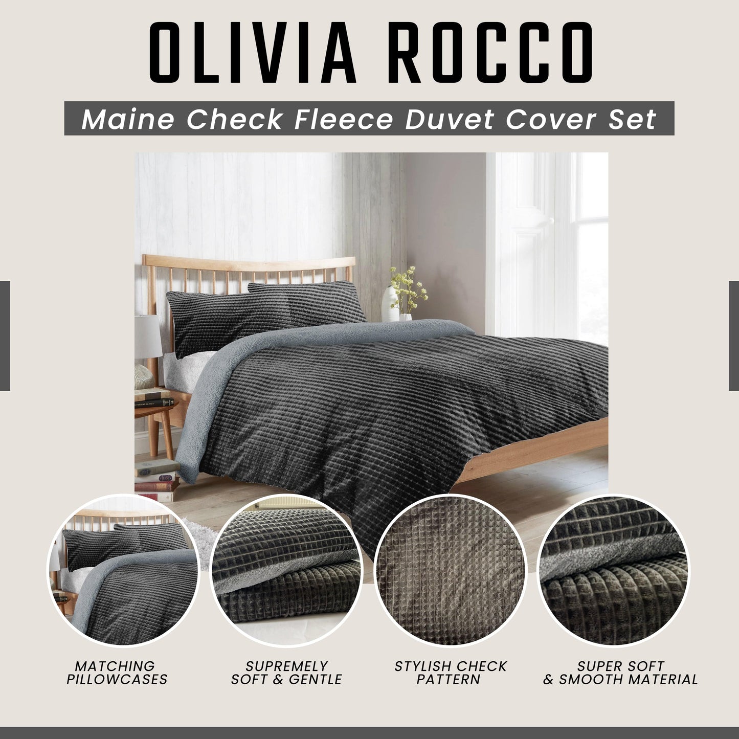 Maine Check Super Soft Fluffy Fleece Duvet Cover Set with Pillowcases Reversible Bedding for Winter Warmth