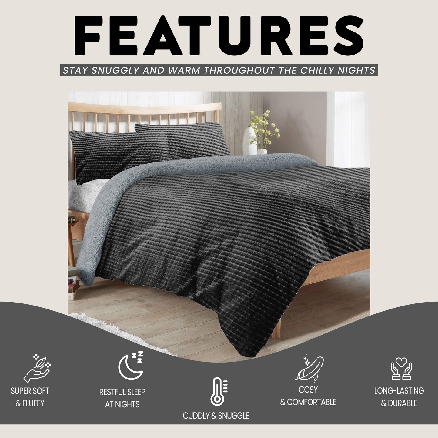 Maine Check Super Soft Fluffy Fleece Duvet Cover Set with Pillowcases Reversible Bedding for Winter Warmth