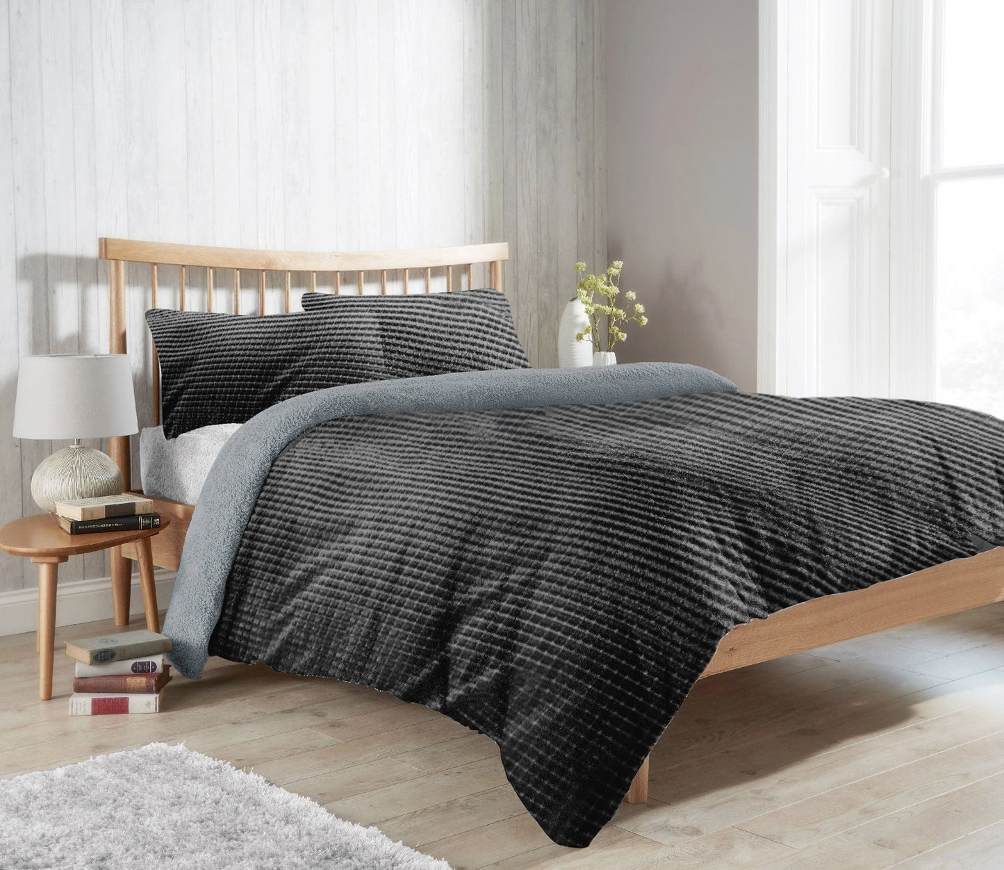 Maine Check Super Soft Fluffy Fleece Duvet Cover Set with Pillowcases Reversible Bedding for Winter Warmth