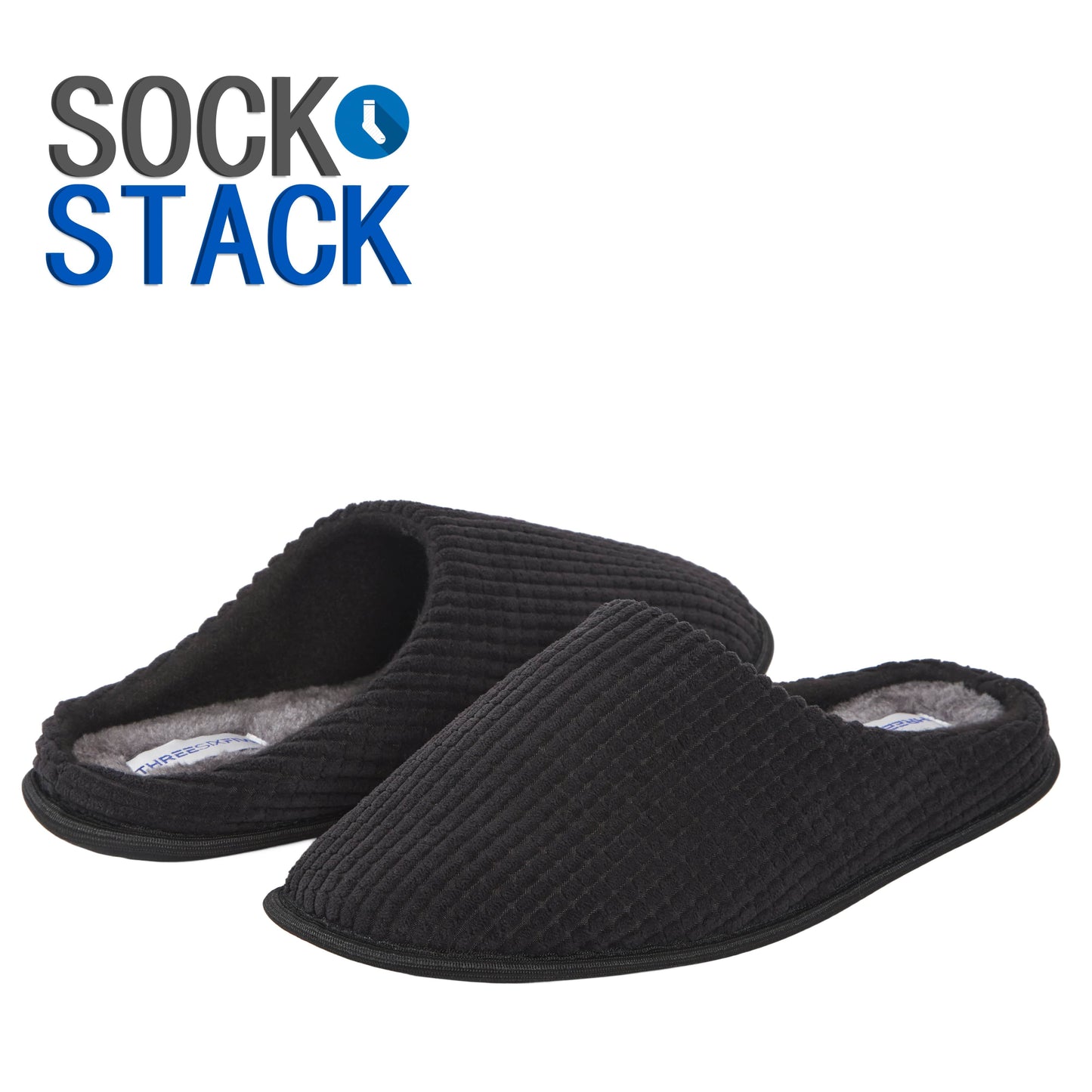 Sock Stack Men's Corduroy Slip On Indoor Slippers Non Slip Memory Foam Warm Thermal Lined Easy Care Slippers For Home Comfort