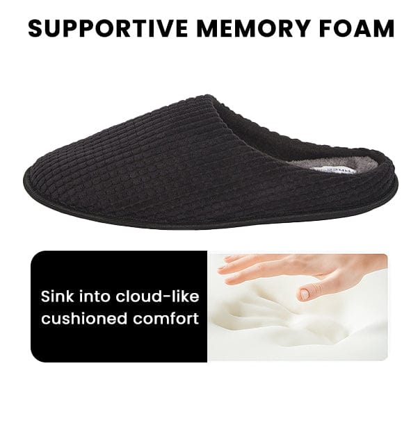 Sock Stack Men's Corduroy Slip On Indoor Slippers Non Slip Memory Foam Warm Thermal Lined Easy Care Slippers For Home Comfort