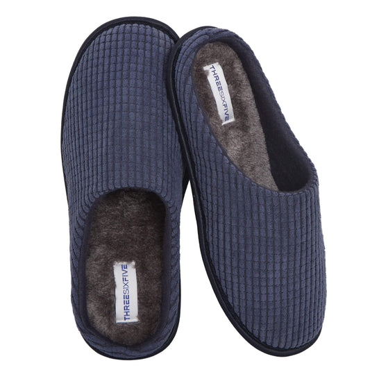 Sock Stack Men's Corduroy Slip On Indoor Slippers Non Slip Memory Foam Warm Thermal Lined Easy Care Slippers For Home Comfort