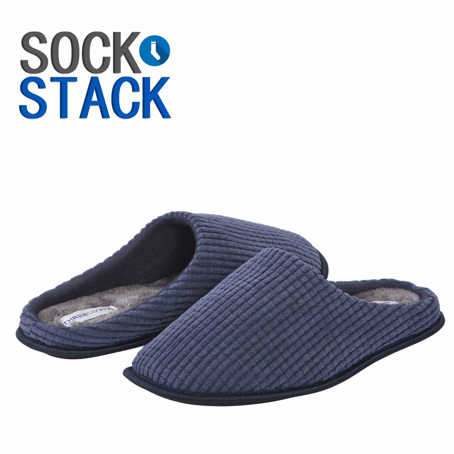 Sock Stack Men's Corduroy Slip On Indoor Slippers Non Slip Memory Foam Warm Thermal Lined Easy Care Slippers For Home Comfort