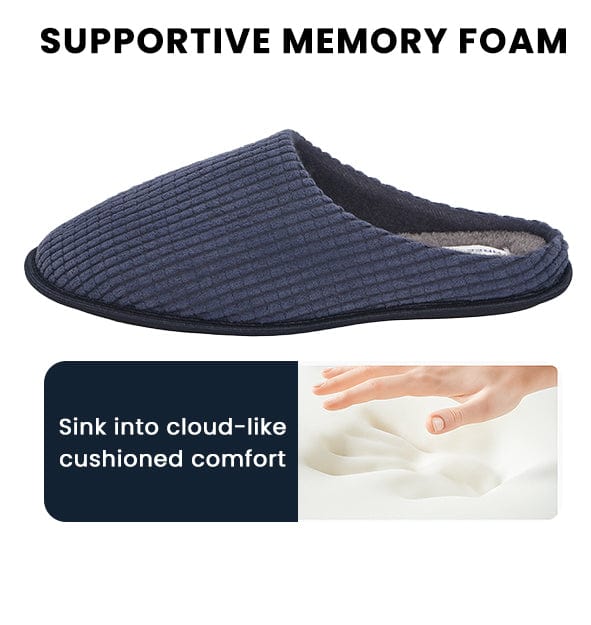 Sock Stack Men's Corduroy Slip On Indoor Slippers Non Slip Memory Foam Warm Thermal Lined Easy Care Slippers For Home Comfort