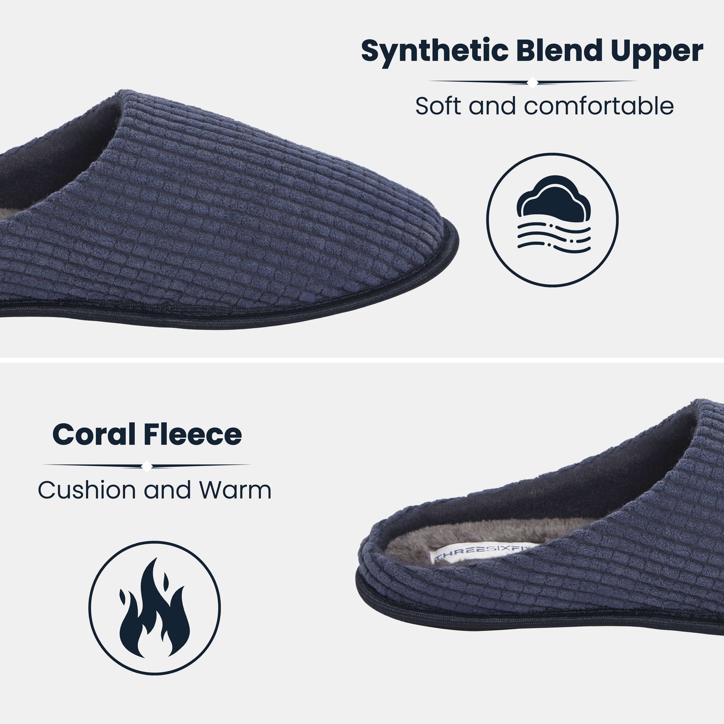 Sock Stack Men's Corduroy Slip On Indoor Slippers Non Slip Memory Foam Warm Thermal Lined Easy Care Slippers For Home Comfort