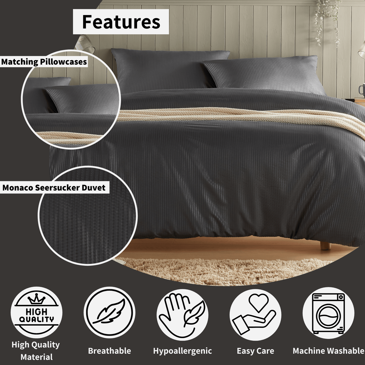 Monaco Seersucker Duvet Cover Set Super Soft Durable Bedding