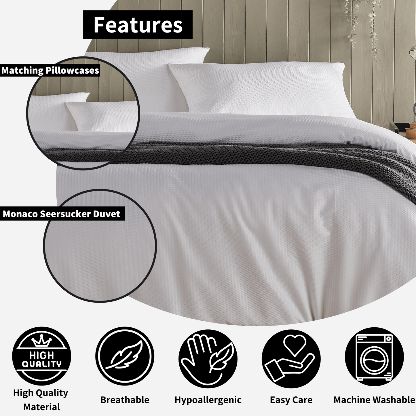 Monaco Seersucker Duvet Cover Set Super Soft Durable Bedding